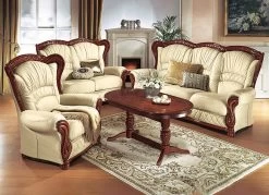 Attraktive Ledergarnitur Mit Massivem Holzgestell Und Schnitzereien