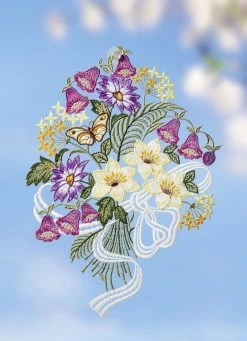 Fensterbild Mit Blumenstrauß Aus Plauener Spitze