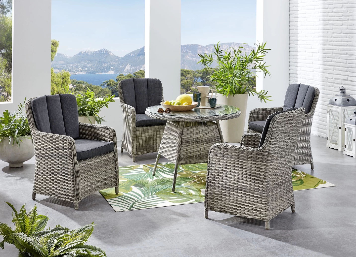 Gartenmöbel-Serie Mit Witterungsbeständigem Halbrundgeflecht 3 Gartenmöbel-Serie Mit Witterungsbeständigem Halbrundgeflecht