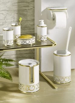 Handbemalte Badezimmeraccessoires Aus Glasierter Keramik