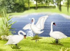 Handbemalte Gartenstecker In Form Von Schwänen, 3er-Set