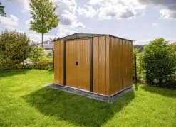 Metallgerätehaus In Holzoptik -Deko Garten Verkauf metallgeraetehaus in holzoptik farbe braun 2