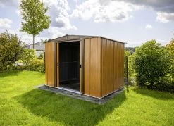 Metallgerätehaus In Holzoptik -Deko Garten Verkauf metallgeraetehaus in holzoptik farbe braun 3