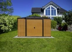 Metallgerätehaus In Holzoptik -Deko Garten Verkauf metallgeraetehaus in holzoptik farbe braun 4