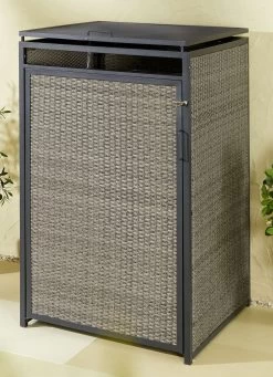 Mülltonnenbox Mit Kunststoffgeflecht Auf Aluminiumgestell -Deko Garten Verkauf muelltonnenbox mit kunststoffgeflecht auf aluminiumgestell farbe grau 2