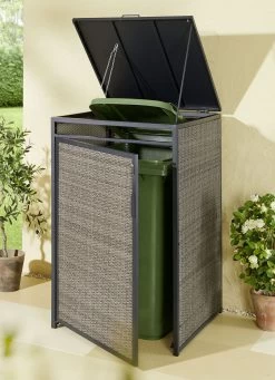 Mülltonnenbox Mit Kunststoffgeflecht Auf Aluminiumgestell -Deko Garten Verkauf muelltonnenbox mit kunststoffgeflecht auf aluminiumgestell farbe grau 3