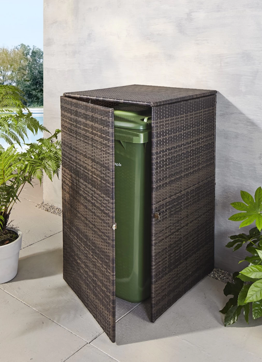 Mülltonnenschrank Aus Witterungsbeständigem Kunststoffgeflecht 3 Mülltonnenschrank Aus Witterungsbeständigem Kunststoffgeflecht