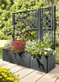 Pflanzkasten In Moderner Rattan-Optik -Deko Garten Verkauf pflanzkasten in moderner rattan optik farbe anthrazit