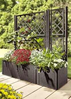 Pflanzkasten In Moderner Rattan-Optik -Deko Garten Verkauf pflanzkasten in moderner rattan optik farbe braun