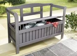 Praktische Truhenbank Aus Pinienholz Mit Großem Staufach -Deko Garten Verkauf praktische truhenbank aus pinienholz mit grossem staufach farbe grau 1