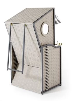 Single-Strandkorb Mit 2 Sichtfensern/Bullaugen -Deko Garten Verkauf single strandkorb mit 2 sichtfensernbullaugen farbe grau beige 4