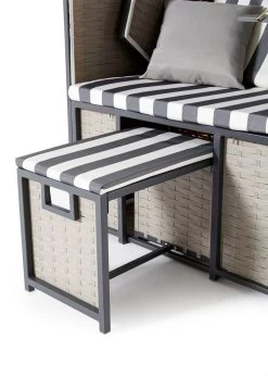 Single-Strandkorb Mit 2 Sichtfensern/Bullaugen -Deko Garten Verkauf single strandkorb mit 2 sichtfensernbullaugen farbe grau beige 5