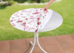 Spann-Tischdecke Mit Rosen-Dessin -Deko Garten Verkauf spann tischdecke mit rosen dessin farbe weiss rose groesse 150 7086 cm 1