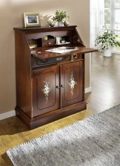 Stilvoller Sekretär Mit Handbemalter Blumendekoration