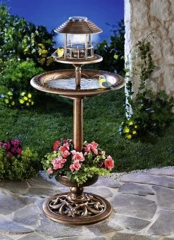 Vogelbad Mit überdachtem Futterbehälter -Deko Garten Verkauf vogelbad mit ueberdachtem futterbehaelter farbe bronze 1