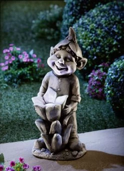 Wichtel Mit Solarblüte -Deko Garten Verkauf wichtel mit solarbluete farbe steingrau 1